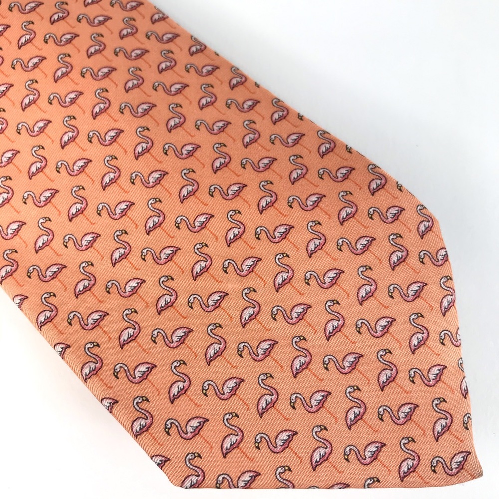 TOMMY HILFIGER Silk Tie Mens Orange Pink Flamingo
